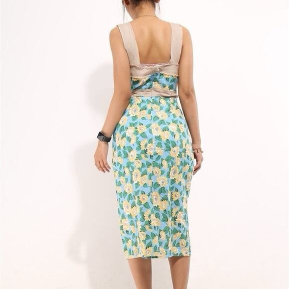 Dolly Warden Womens Sunflower Floral Midi Sheath Dress Size Small - Picture 2 of 7